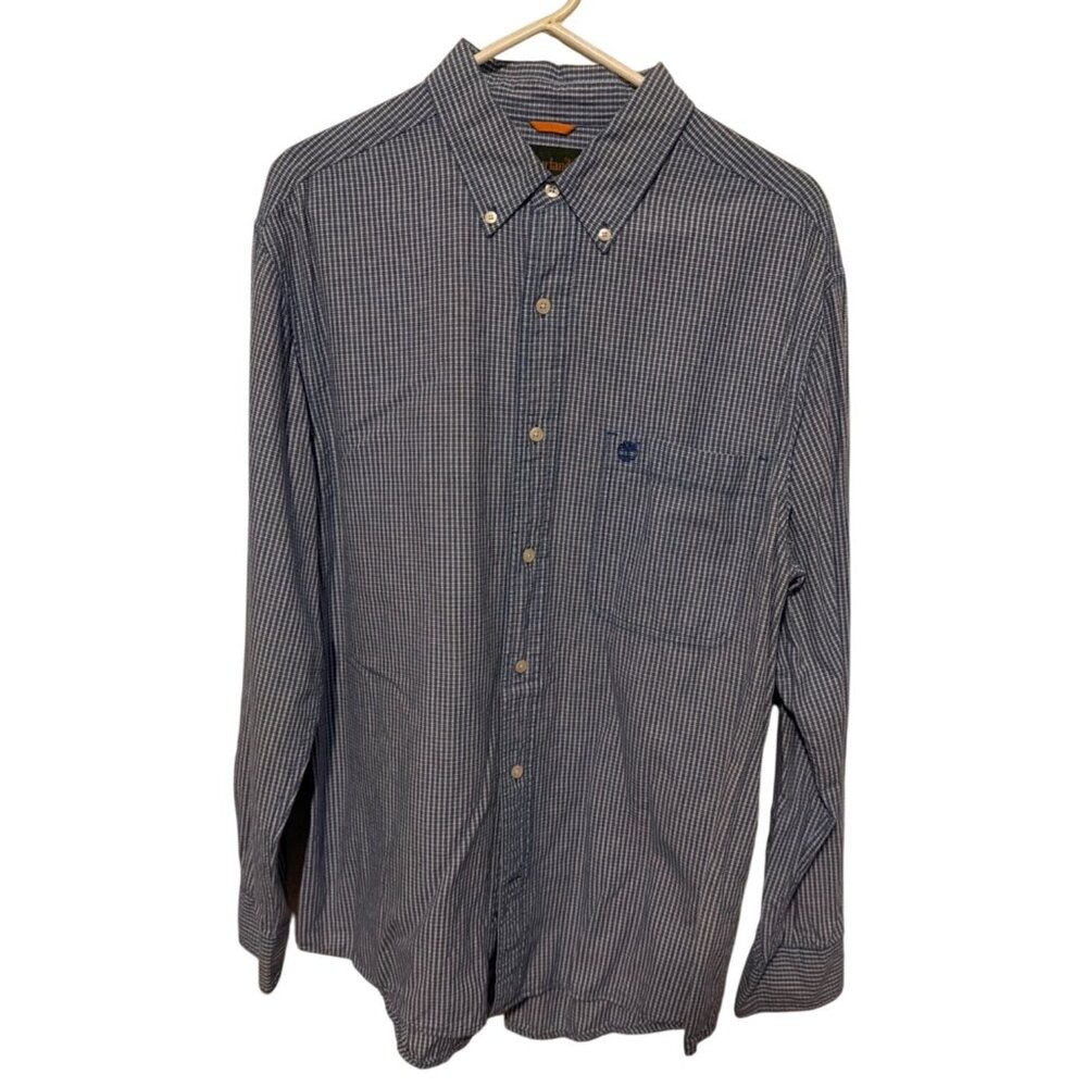 Timberland Blue White Plaid Button Down Shirt Long Sleeves Cotton Size Large